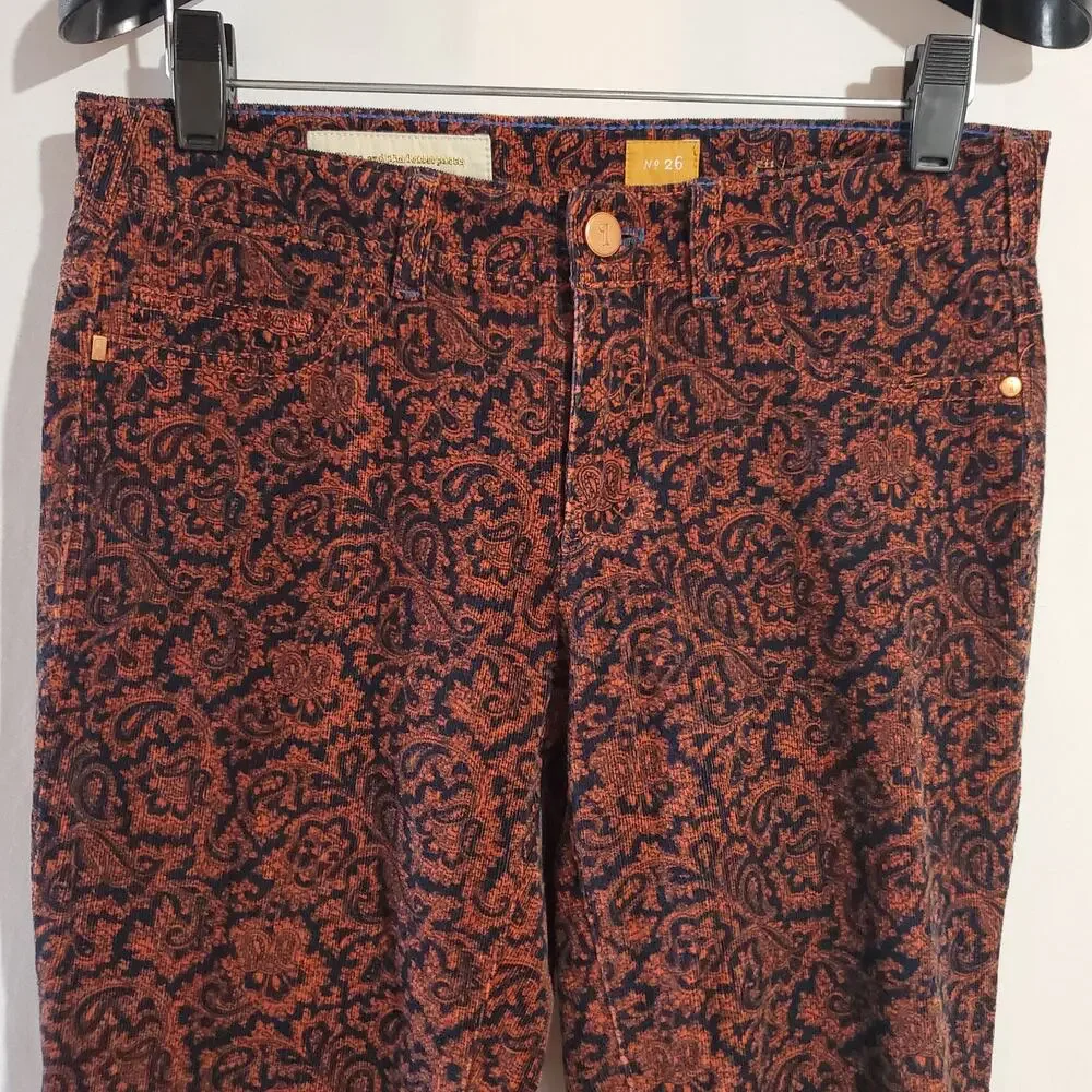 Pilcro and the Letterpress Serif Paisley Corduroy Hippie Pants Women's Size 26 - Picture 4 of 12